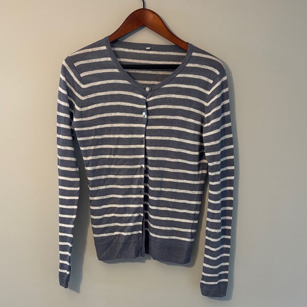 Source Unknown ALL LINEN Striped Cardigan